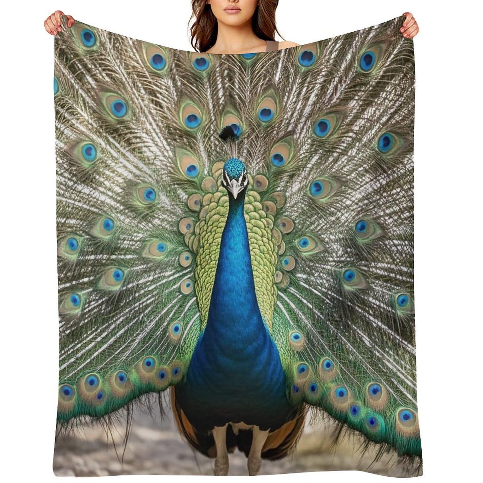 Flannel Peacock Pattern Throw Blanket for Couch Super Soft Fuzzy Cozy Flannel Blankets No Shed No Pilling FAnti-Static Winter Bed Blanket Decorative and Giftable Blankets