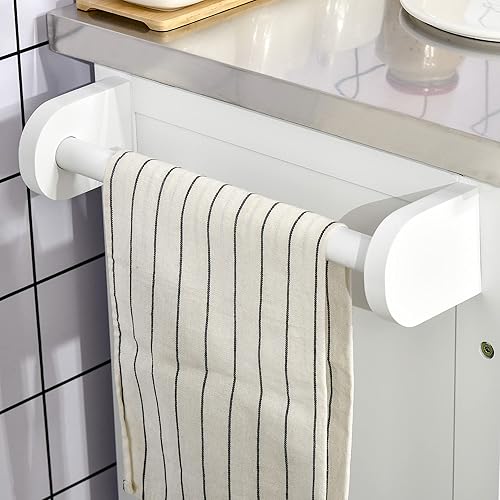 Miniatura 6 de HOMCOM Isla de cocina sobre ruedas, carrito de cocina rodante con encimera de acero inoxidable, cajón, toallero y estante de especias, carrito de