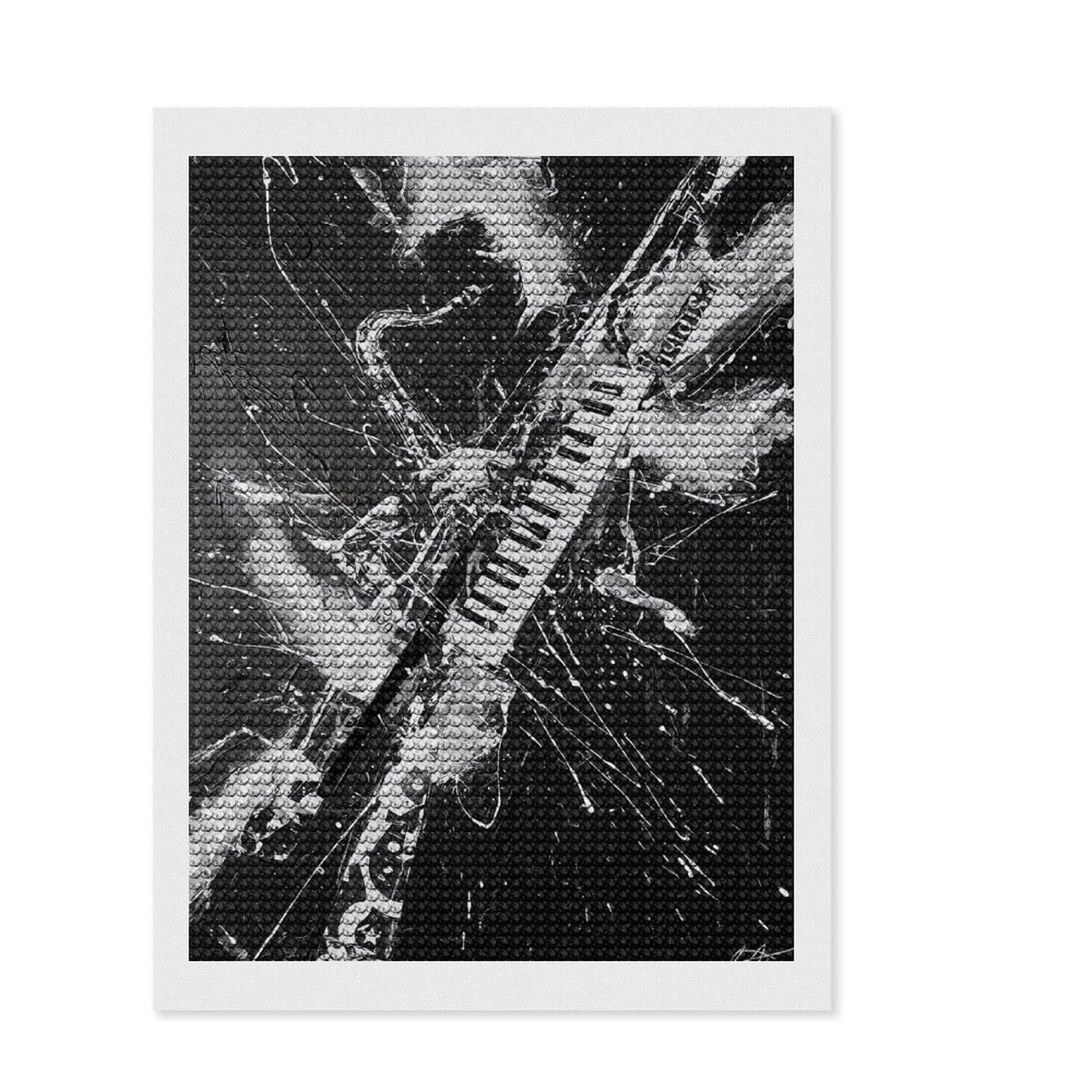 Junmoney Abstract Musical Instrument Black and White Art Diamond Style Art Kit 12"x16", Boho Decor, Gift Idea, Farmhouse Decor, Winter Craft, Artistic Hobby