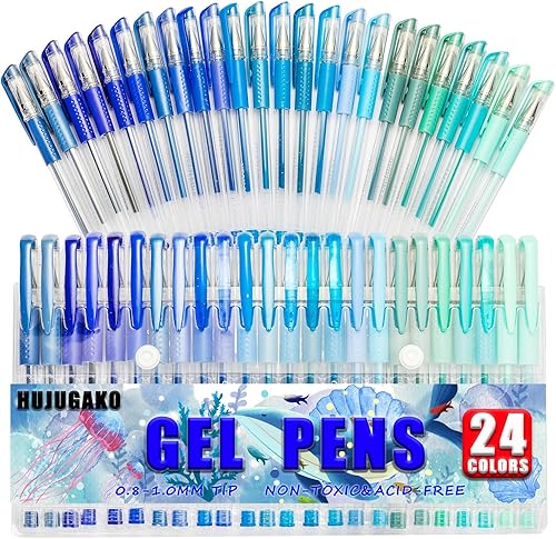 Paquete de 48 bolígrafos de gel azules, 24 bolígrafos de gel de colores con 24 repuestos, 40% más de tinta para escribir suavemente para niños y