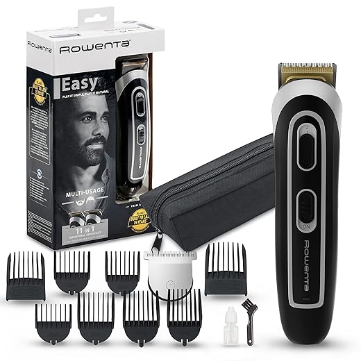Rowenta Trim & Style Easy TN911 Multiaccesorios 11 en 1, Cuchillas autoafilables para cabello y barba, uso inalámbrico o con cable, autonomía de 120 min, cuchillas de titanio, resistente al agua