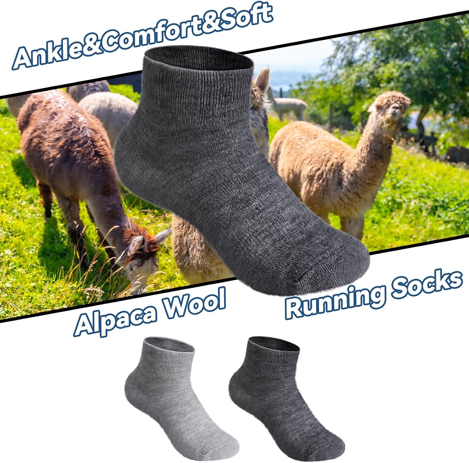 Cutecrop 2 Pairs Alpaca Wool Ankle Socks for Men Women Alpaca Wool Blend Thermal Winter Running Moisture Wicking Hiking