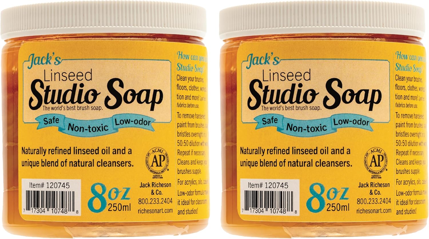 Jack Richeson - Jack’s Studio Soap, Non-Toxic, Low Odor Brush Cleaner 8 oz, 2- Pack