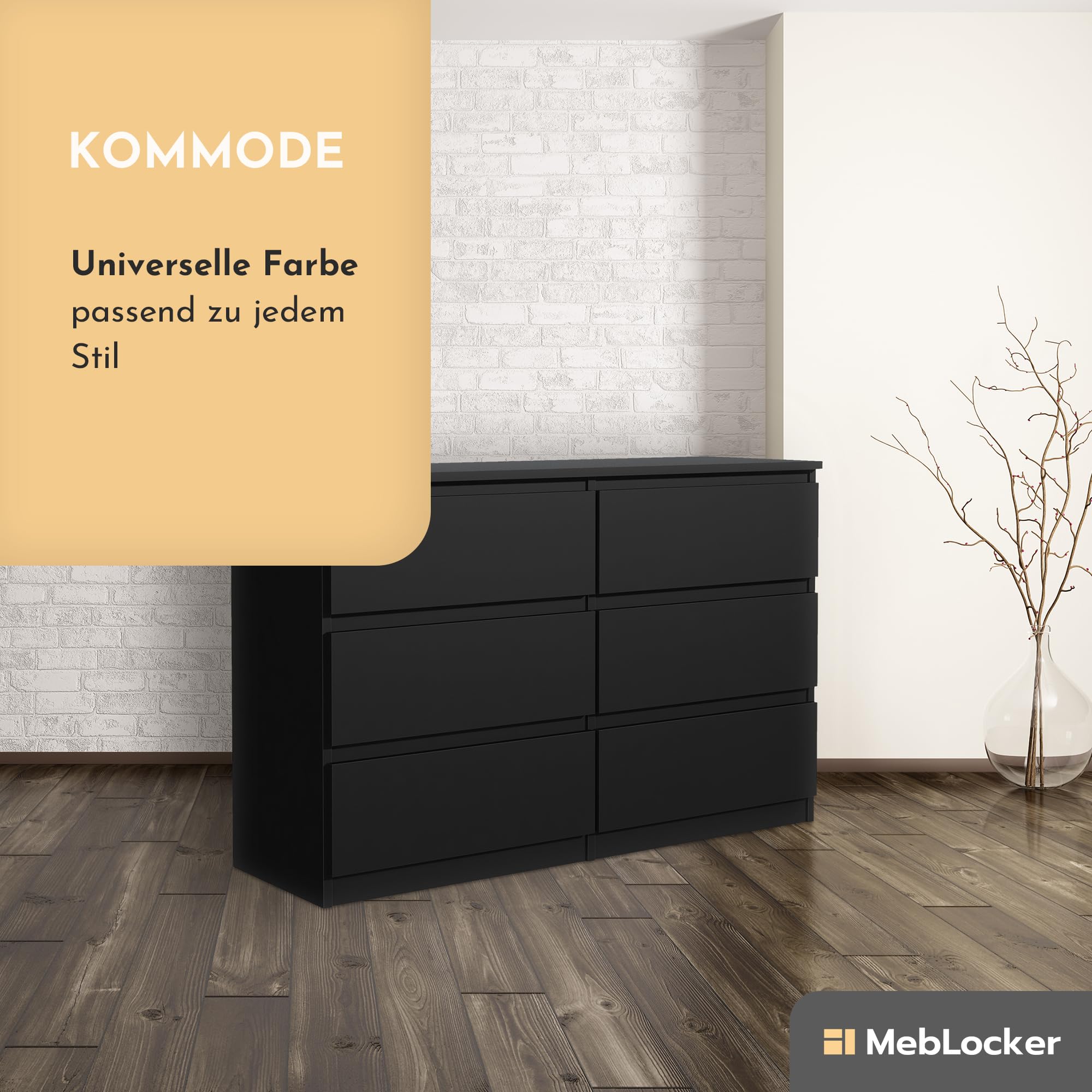 Commode Chambre 6 tiroirs Noir 138,5x78,5x39 cm - Meuble Salon - Commode Haute Entrée - Meuble de Rangement Chambre