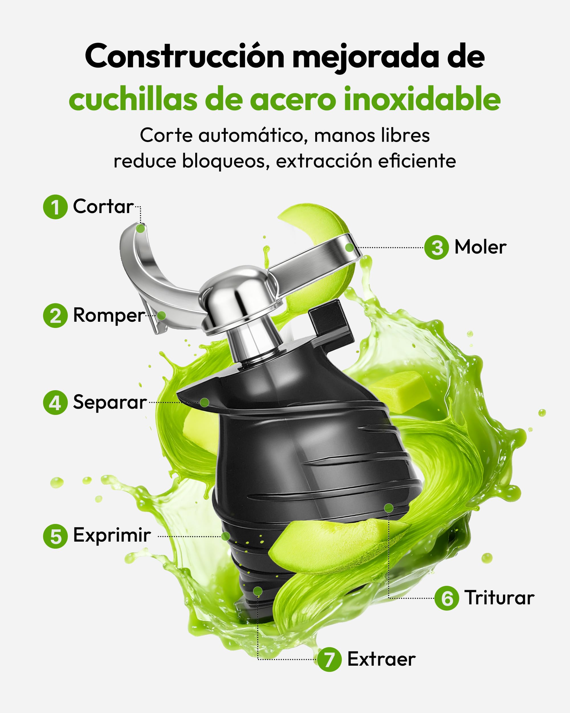 EUHOMY Extractor De Zumos Y Verduras Prensado en Frio 1.8L, Fácil de Limpiar Extractor de Jugos y Verduras, Exprimidor de Frutas con Tolva de 135mm, Licuadora con Hoja de Acero Inoxidable