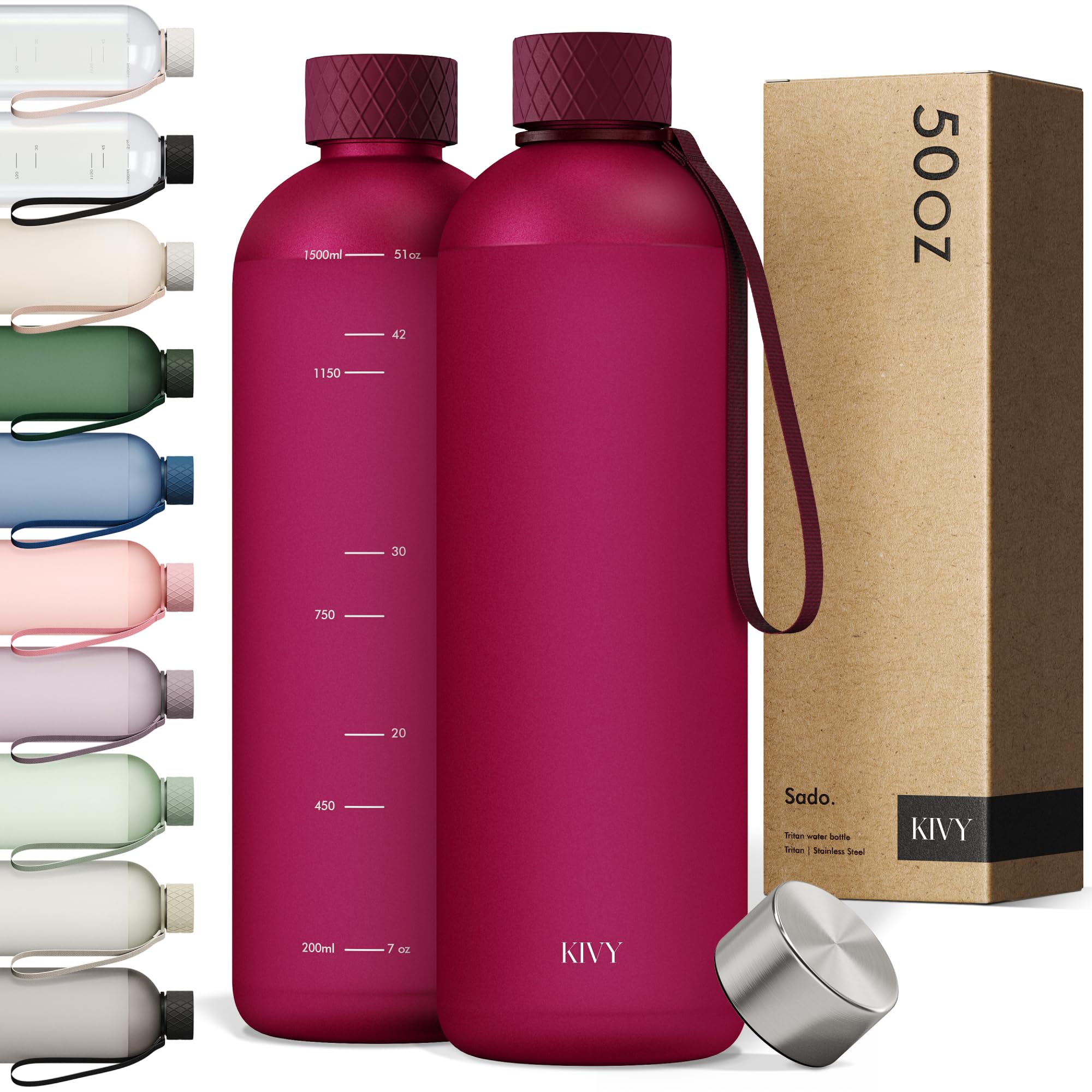KIVY 1.5L Large Water Bottle, Lightweight and Unbreakable - Fits Backpack and Cup Holder for Travel, Sports, School, Extra Large Water Bottle Without Straw, 1.5L Water Bottles, Bottle