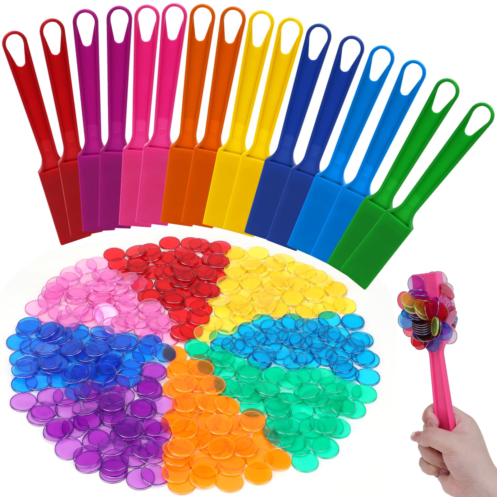SAYAYA 16 PCS Magnetic Bingo Wand and Chips Set - Includes 800 Colorful Bingo Chips for Fun Family Game Night, Educational Science Learning, Counting,