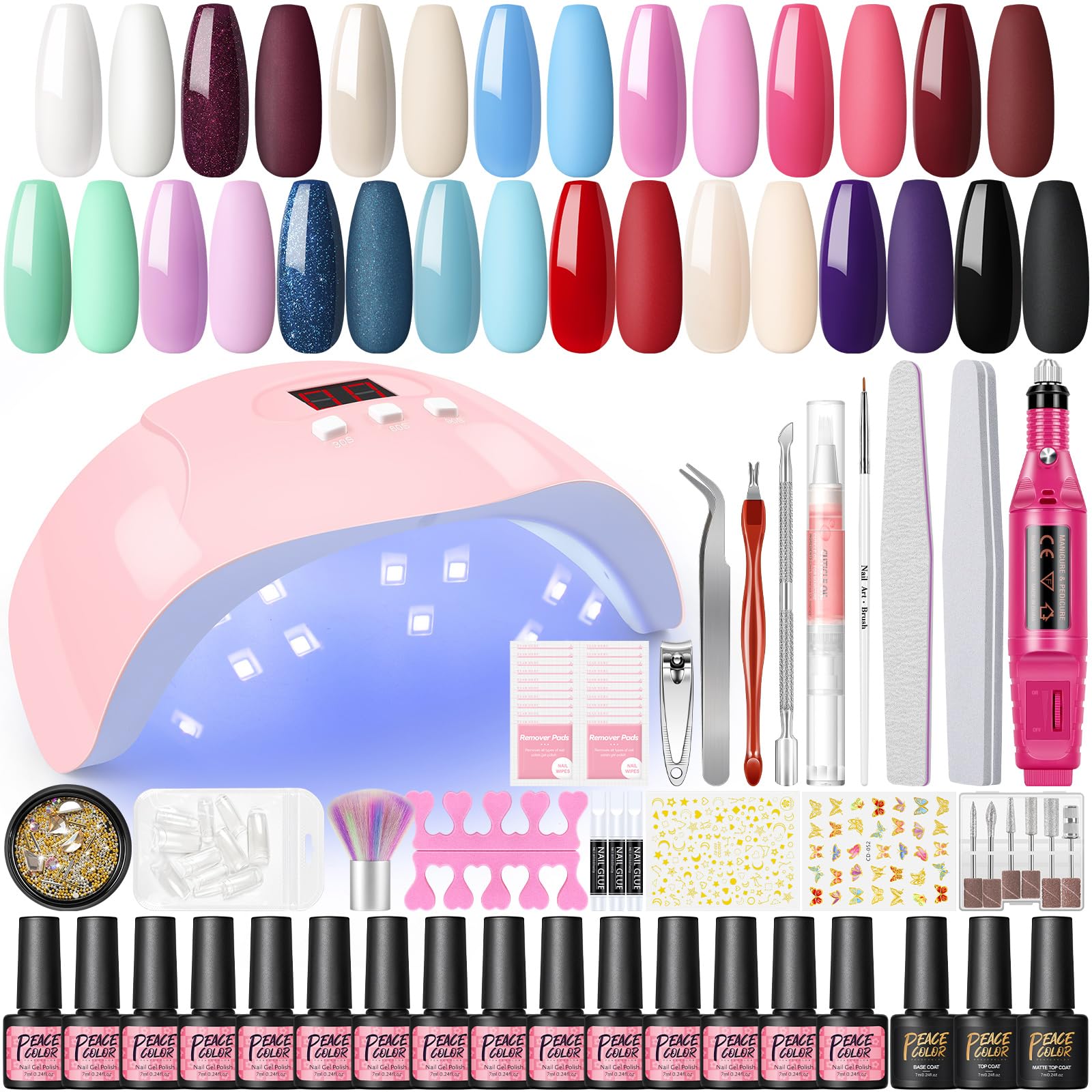 PEACECOLOR Kit de Uñas Semipermanentes Completo con 36W U-V/LED Lámpara 15 Colores Esmaltes Semipermanentes para Uñas, Kit Uñas con Lima Electrica Uñas Profesional Accesorios para Manicura
