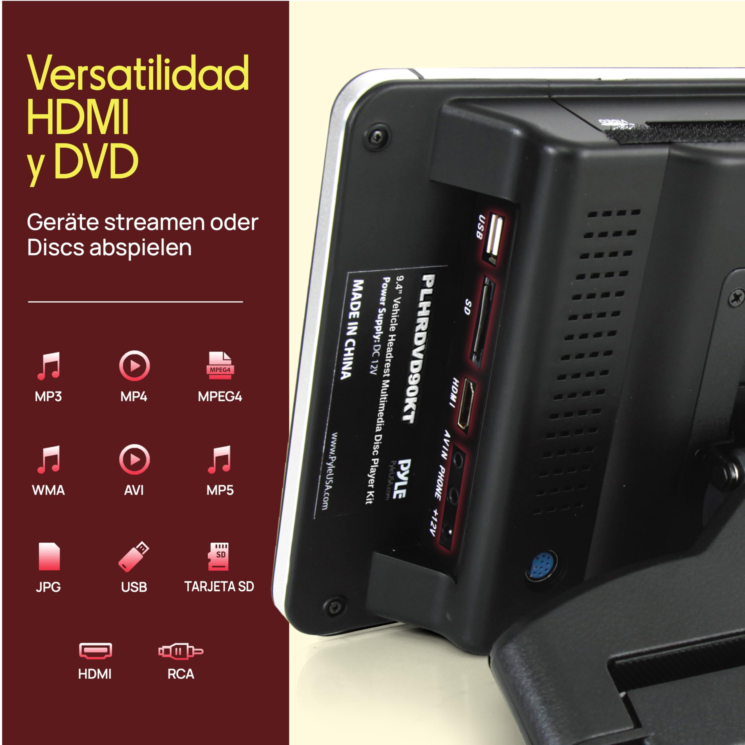 Pyle Monitores Universales para Reposacabezas de Coche 24cm, Reproductores de DVD, Transmisores IR y FM, Auriculares Inalámbricos