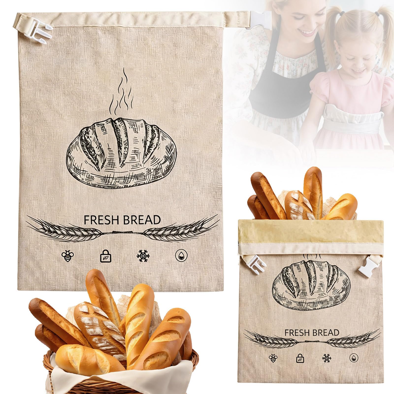 Sacchetti per pane in cera d'api, riutilizzabili, in cera d'api, per conservare il pane fresco, ideali per pasta madre, regalo per picnic, adatti al congelatore, confezione da 2