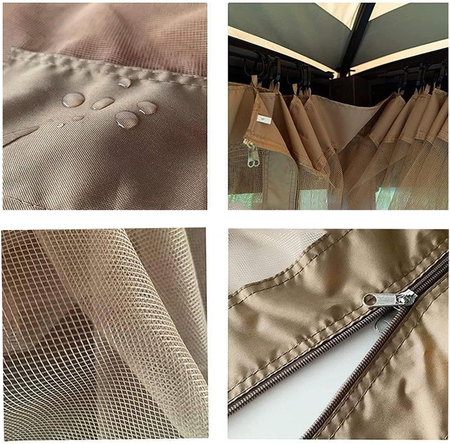 Mosquitera para cenador de 3 x 3 m, 4 Paneles, Pantalla de Repuesto Universal, mosquitera con Cremalleras Dobles, protección Impermeable para Exteriores (Solo Red) (café, 10 * 10FT)