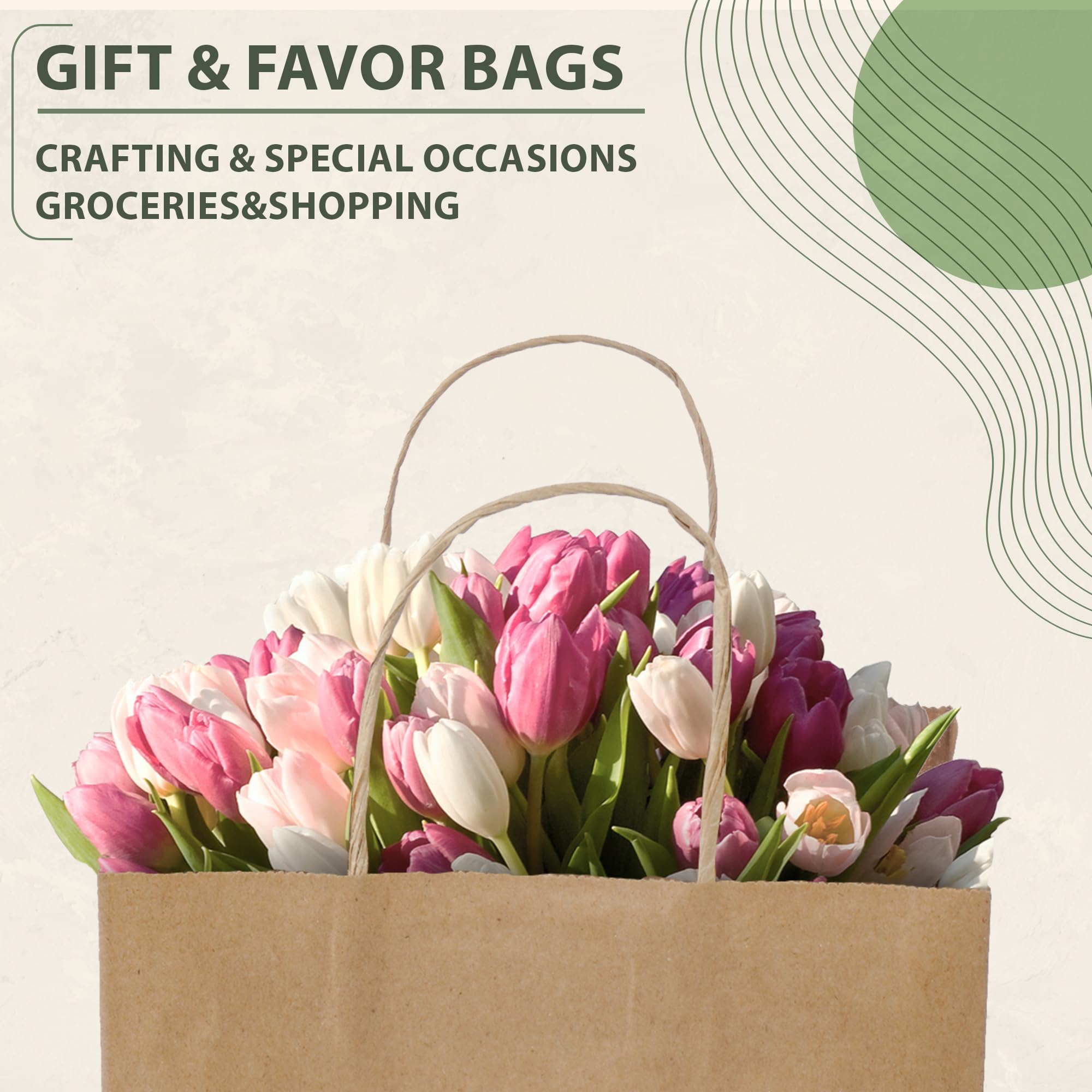 Ginkgo Confezione da 100 sacchetti regalo di carta marrone con manici, 20 x 10,25 x 25 cm, sacchetti di carta kraft di medie dimensioni per shopping, generi alimentari, affari e vendita al dettaglio