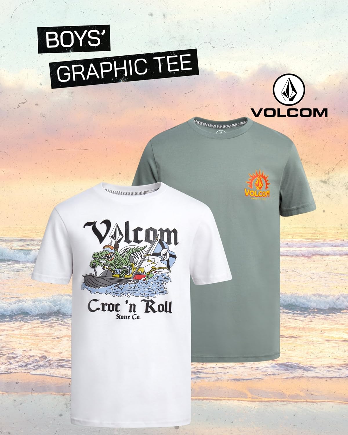 Volcom Boys T Shirt - 2 Pack Cotton Blend Short Sleeve Graphic Tees for Boys, Cool Casual Graphic T Shirts