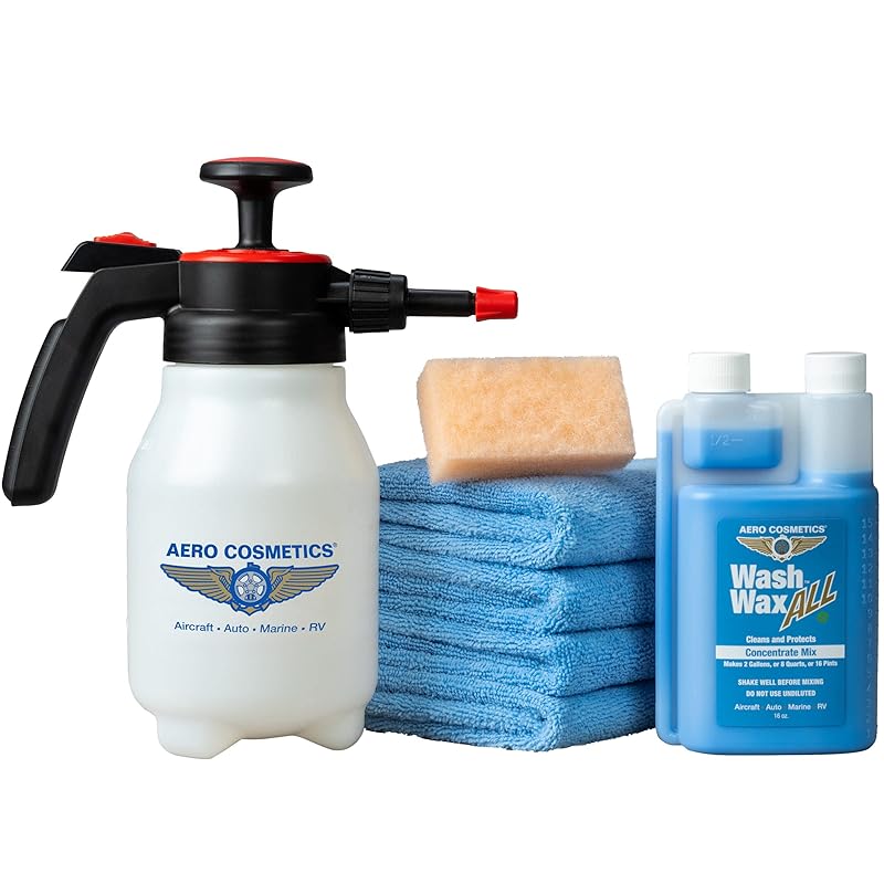 Wet or Waterless Car Wash Wax 16oz Concentrate Kit with Full Function Pressure Atomizer & Pump Sprayer Makes 2G of Wash Wax ALL Aircraft Quality for Car, RV, Boat, Motorcycle Use Anywhere, Anytime