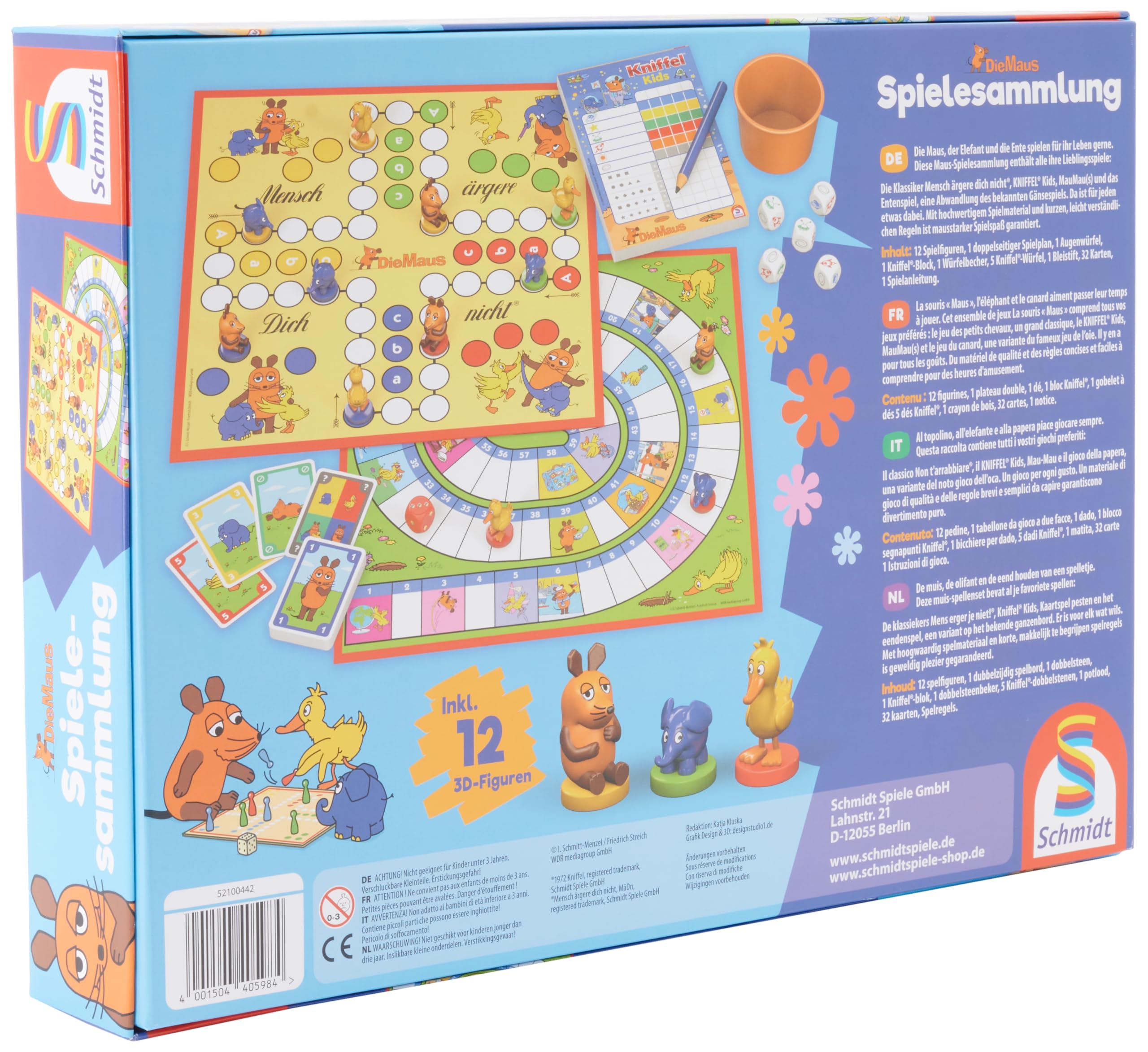 Schmidt Spiele 40598 Die Maus, Spielsammlung, Bunt, Meerkleurig | Kinderspielesammlung mit Mensch ärgere Dich nicht Kids und Kniffel Kids