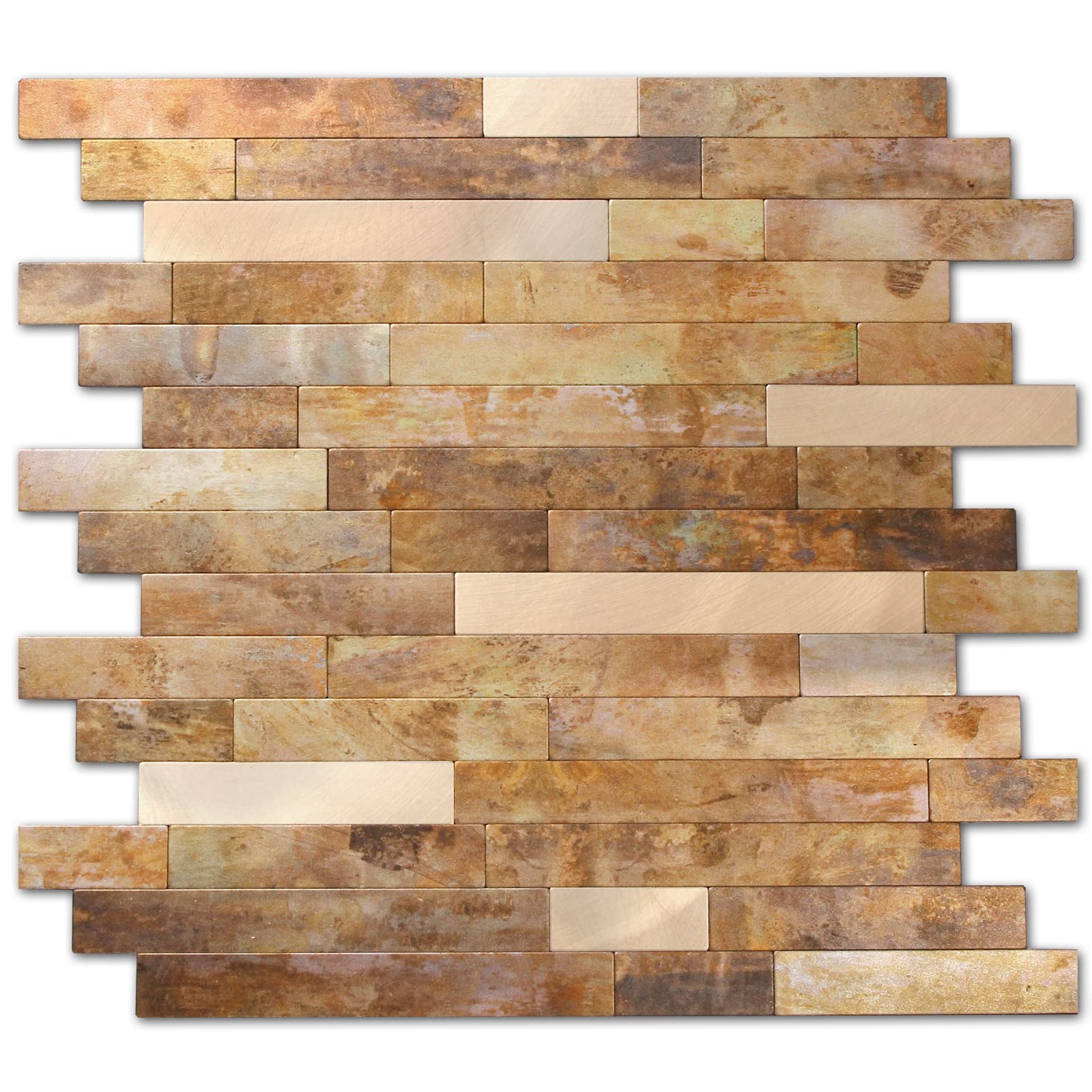 Yipscazo Peel and Stick Wood Metal Tile Backsplash, Stick on Tiles for Backsplash Kitchen, Bathroom, Laundry Room, Camper, Fireplace (12" X 12",10 Sheets in Copper) โ image 1