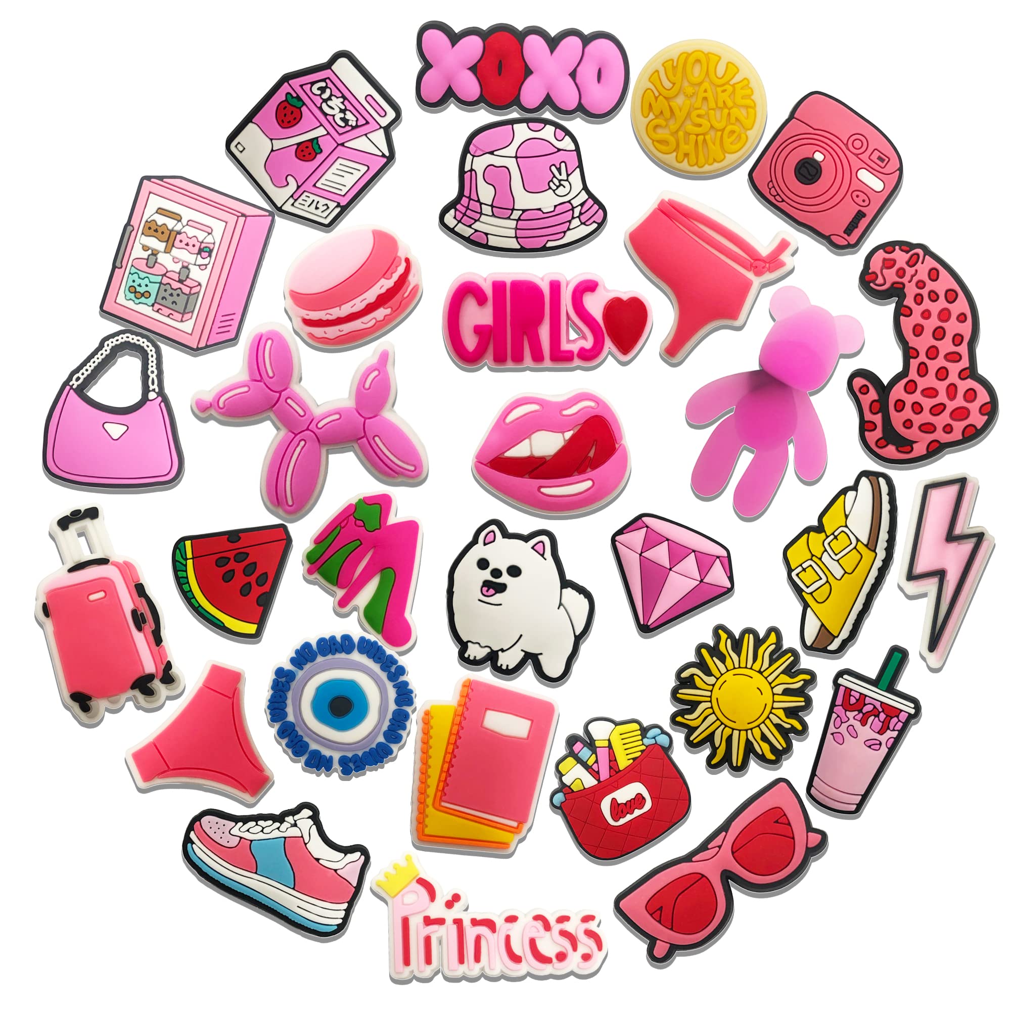 17/25/30 PCS Shoe Charms for Croc, Different Shape of PVC Cartoon Cute Clog Pins Accessories for Charms, Different Shape Shoe Accessories for Wristband, Shoe Decoration Gift for Teens Man and Women