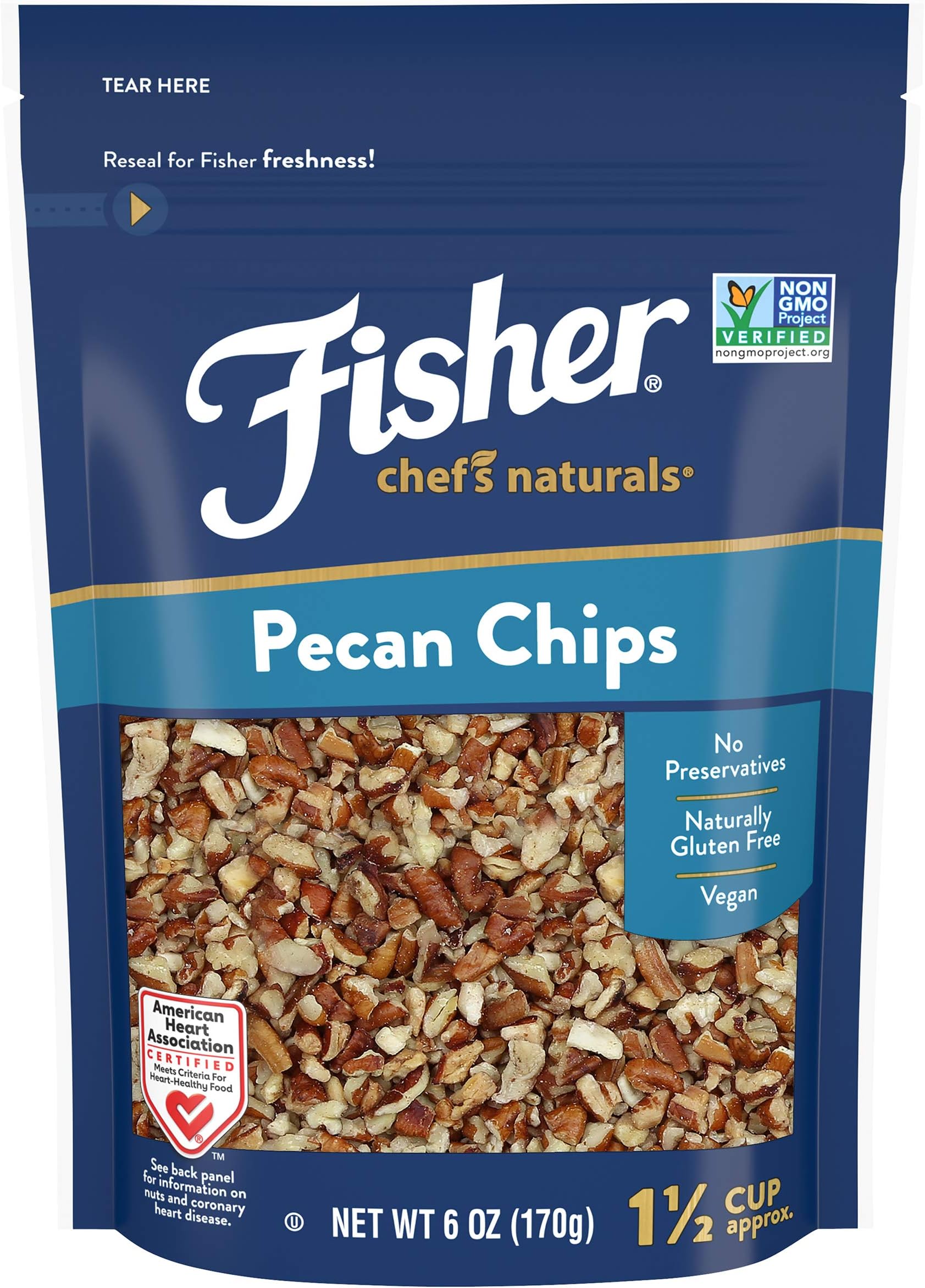 Fisher Chef's Naturals Pecan Chips, 6 oz, Naturally Gluten Free, No Preservatives, Non-GMO