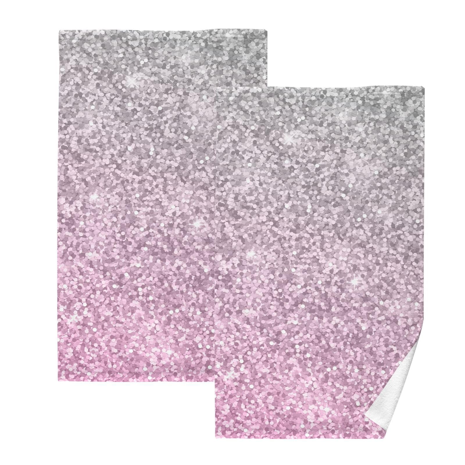 Silver Pink Glitter Towels and Washcloths, Pure Cotton, Highly Absorbent Gentle on Skin, Kitchen Towels Set — image 1