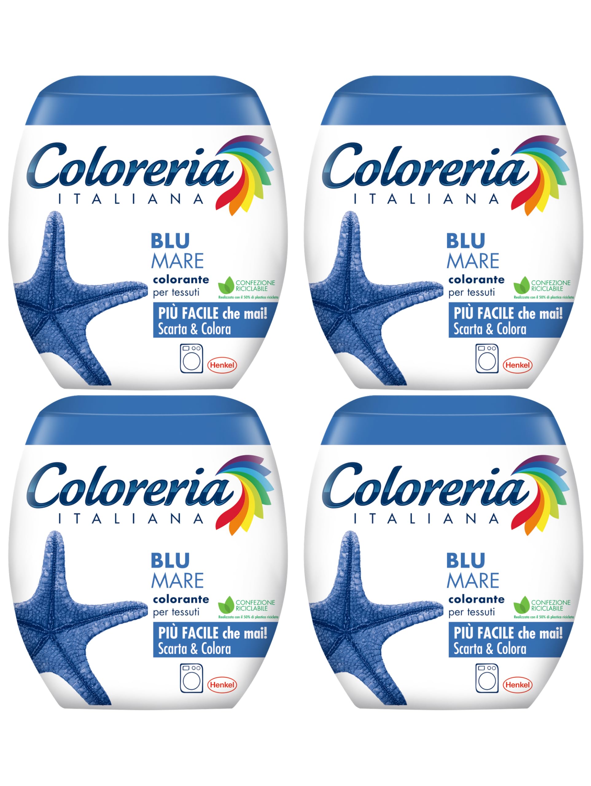 Coloreria Italiana Grey Colorante Tessuti e Vestiti in Lavatrice, colore Blu Mare, 4 Confezioni, 350 g