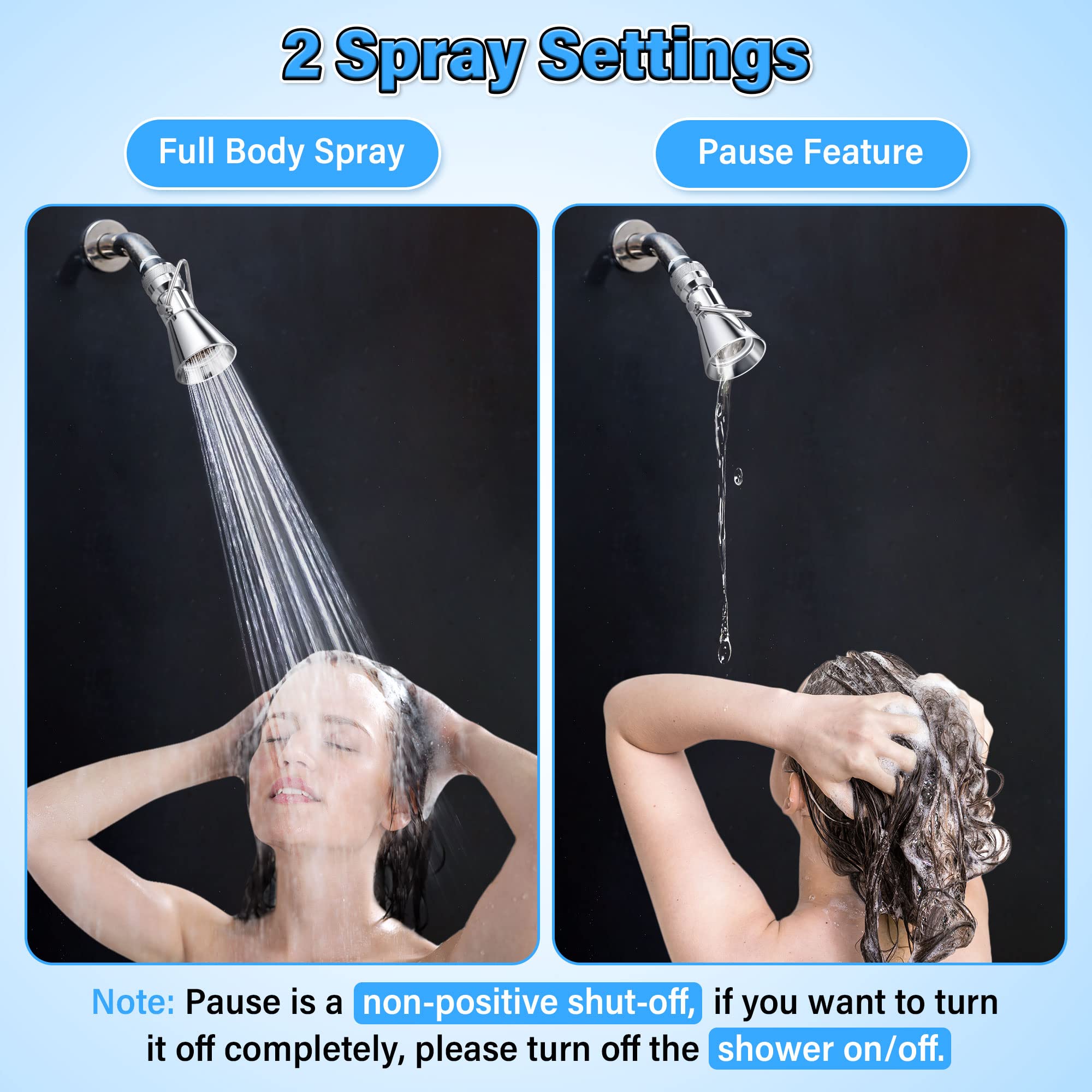 Enhon 2 Pack 2 Setting Pivoting Single Spray Shower Head with Shut Off