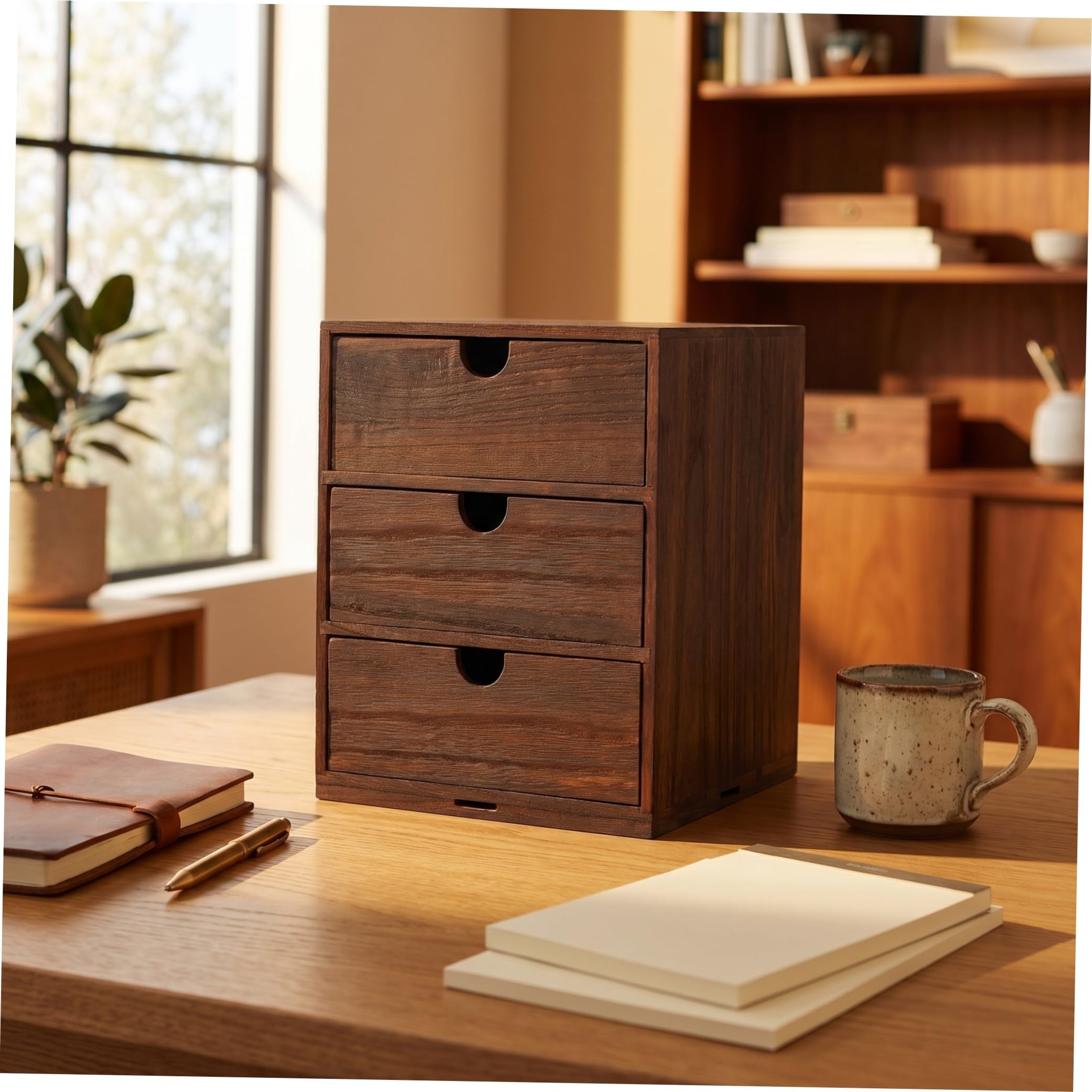 Caja de Almacenamiento de Madera Cajones, Tres Capas, Marrón