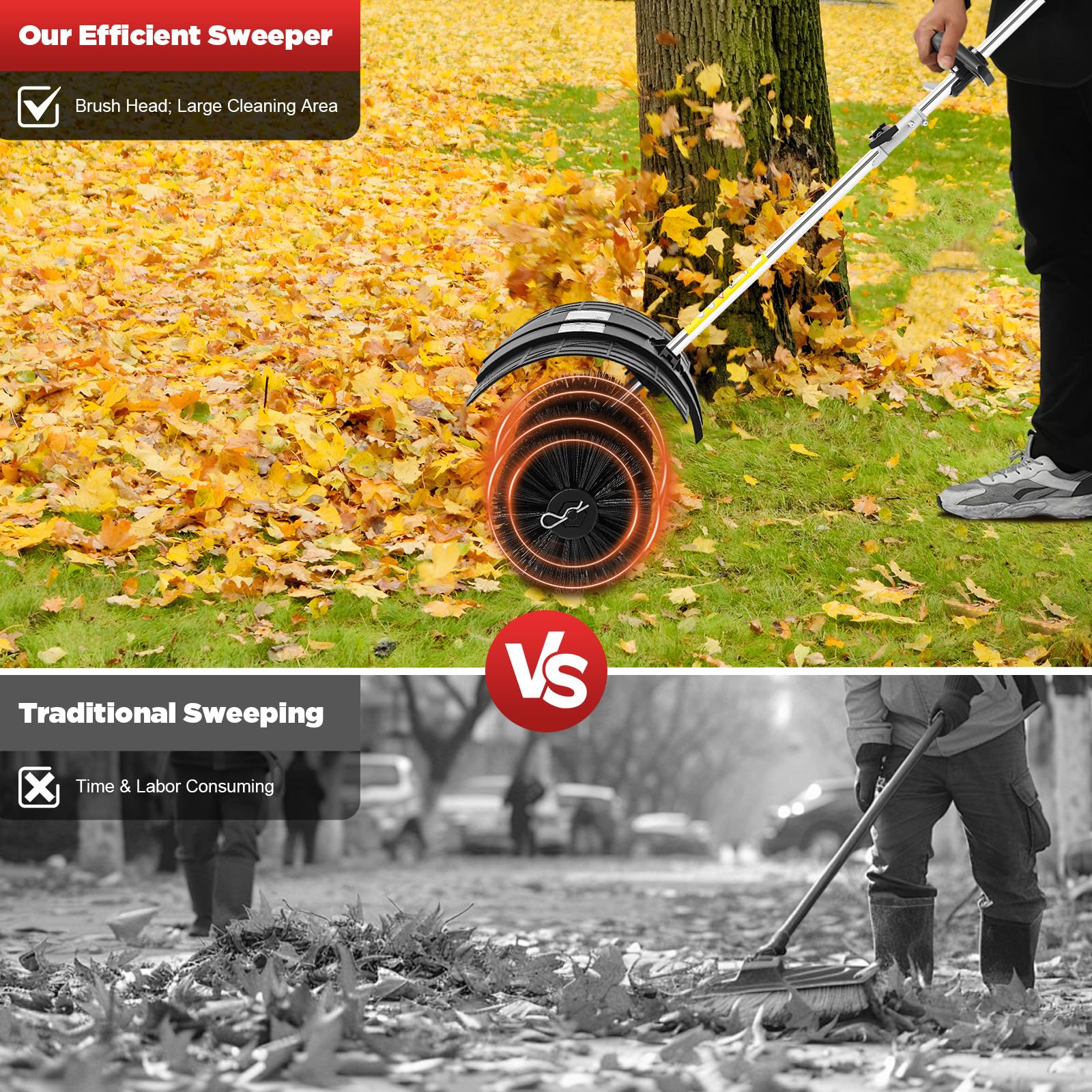 Upgraded Gas Handheld Sweeper, 52CC 2.3HP 2 Stroke Outdoor Power Snow Sweeping Broom with Air Cooled Motor & Blower Lawns Sweeper Machine for Street Farms Driveway Snow