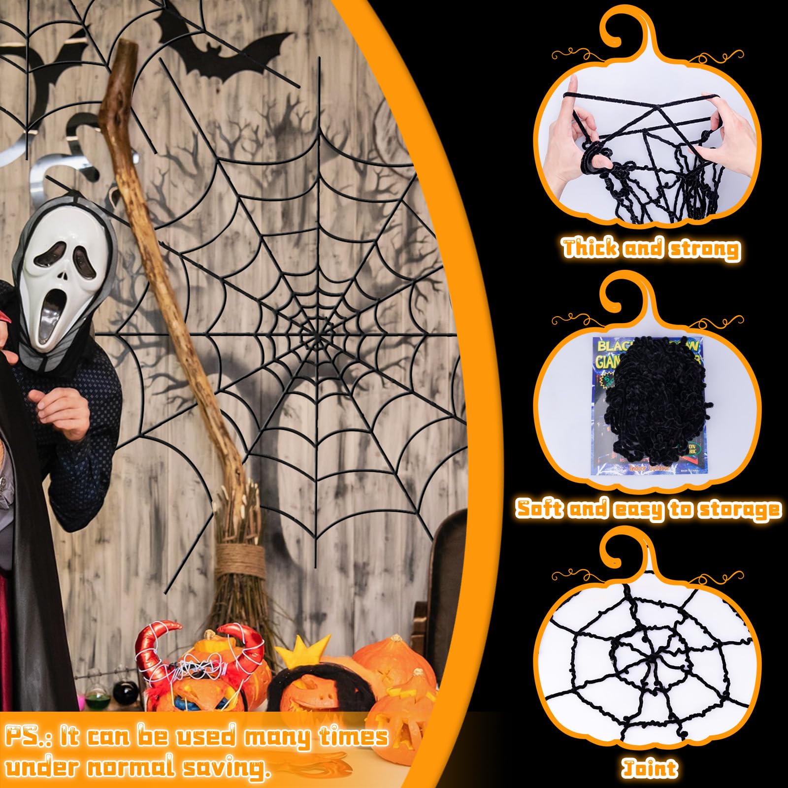 Amazon.co.jp: YUNAI 黒 蜘蛛の巣 クモの巣 ハロウィン飾り リアル感