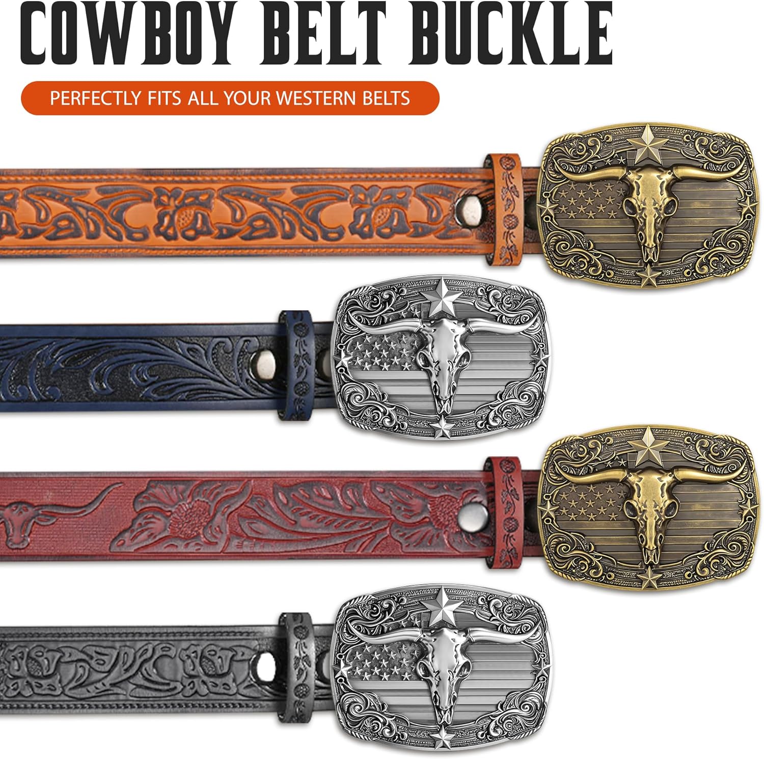 Superkred Western Cowboy Belt Buckle - Texas Longhorn Belt Buckle for Men & Women |American Flag Belts Buckle Accessory - Image 2