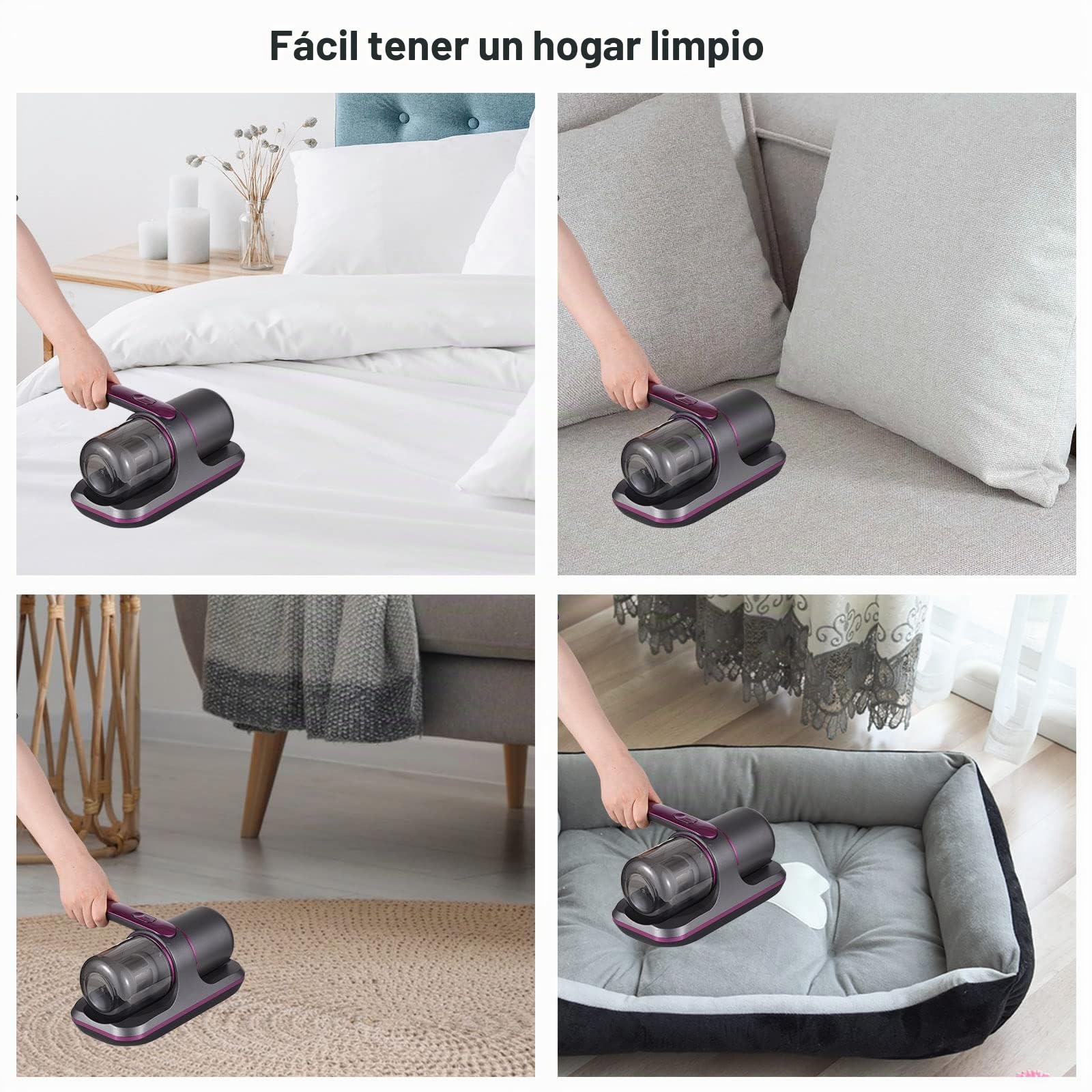 Aspirador de Mano,Colchón Compacto Aspirador de Cama UV Inalámbrico de 100 W 8000 Pa Succión Fuerte 2 Velocidades Ajustable 250 Ml Recolección de Polvo Batería Incorporada para Limpiar