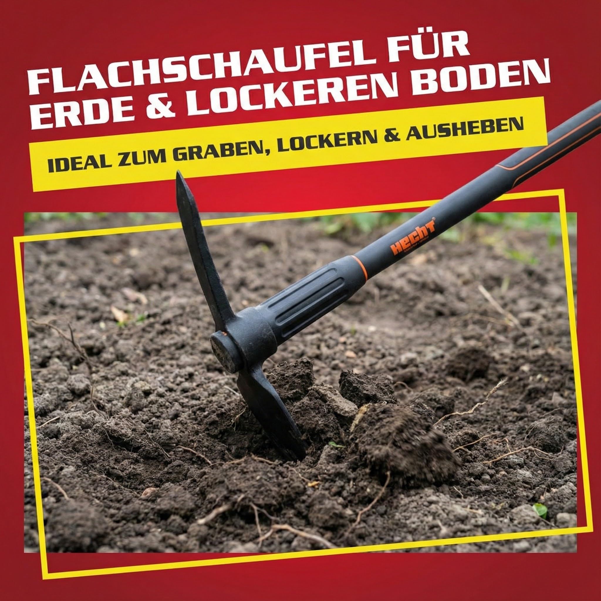 Hecht Spitzhacke groß - Gartenhacke mit Stiel 91cm Länge - Kreuzhacke (Spitze und flache Schneide) mit rutschfestem Griff und Glasfaserkernstiel - Werkzeug Hacke Garten für ideale Bodenbearbeitung