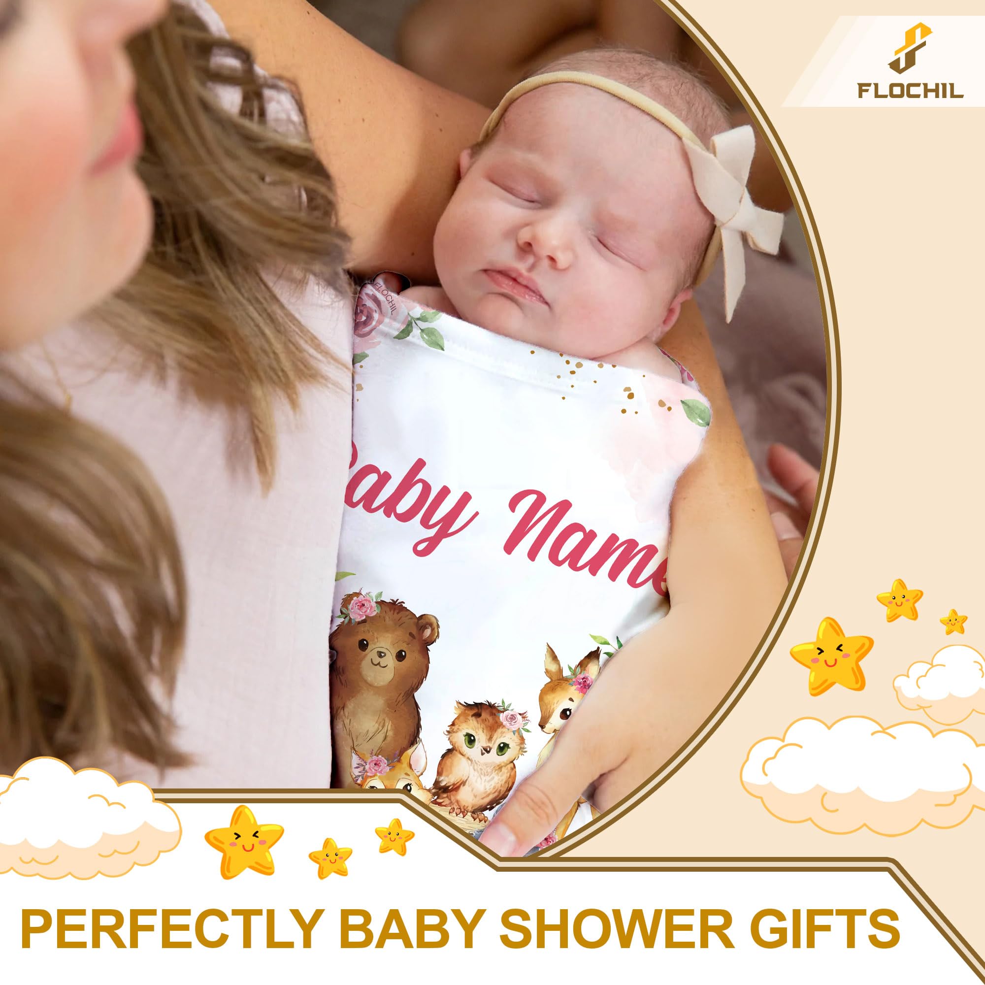 FLOCHIL Personalized Baby Blankets, Custom Baby Blanket - Baby Blanket with Name for Girls, Best Gift for Baby, Newborn Woodland Plush Fleece (30x40)