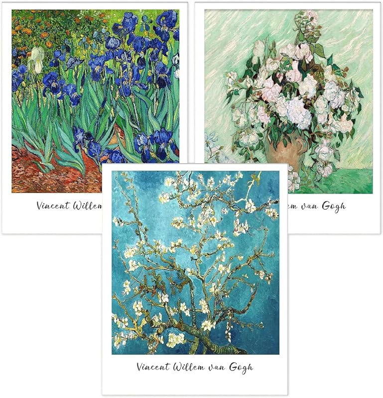 Paquete de 3 kits de arte de diamantes Van Gogh para adultos Kit de pintura de diamantes para principiantes | Flores 5D, lindos y divertidos puntos de diamante, manualidades completas para arte de gemas, arte de puntos para adultos, decoración de pared del hogar para adolescentes, 12.0 x 16.0 in