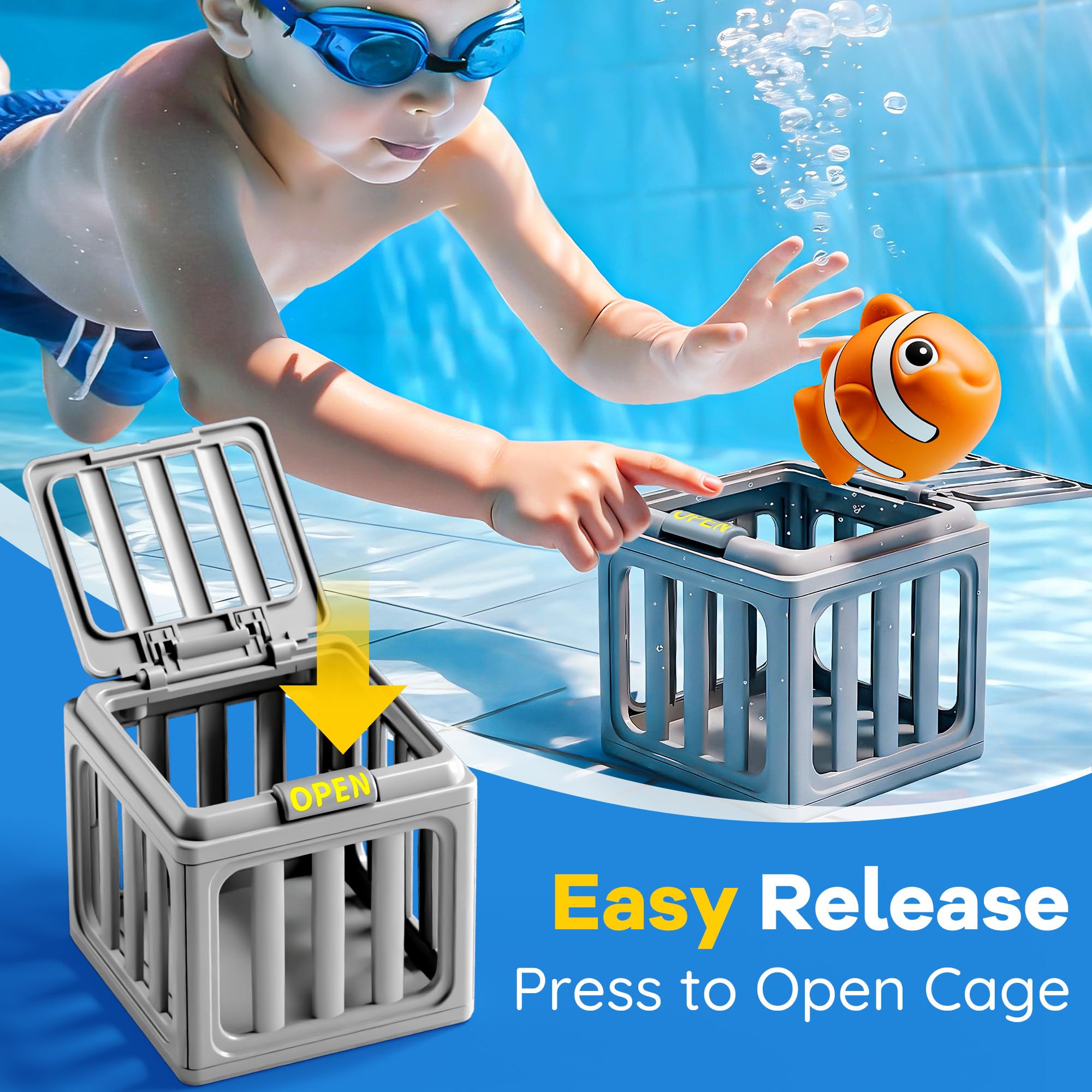Funscape - Tauchspielzeug für Kinder, Schwimmbadspiel für Wasser Schwimmen Kleinkinder Badespielzeug-Set mit schwimmender Fischbox, Outdoor-Spaß, Strand