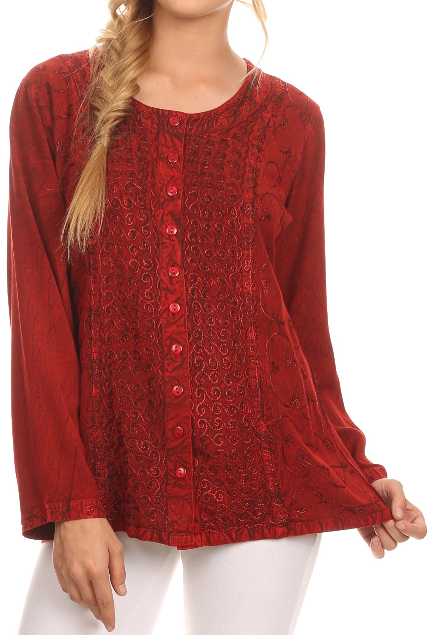 Sakkas Fedella Deep Scoop Neck Long Sleeve Blouse Top with Adjustable Back Straps