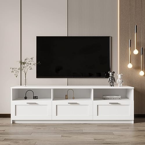 LETESA Moderno soporte de TV minimalista de madera, centro de entretenimiento con consola multimedia con cajones y estantes abiertos, mueble de TV