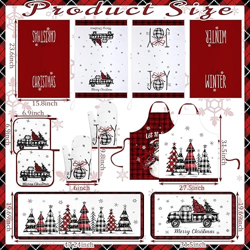 Miniatura 3 de Juego de 12 piezas de decoración de cocina de granja navideña, 4 toallas de cocina, 2 delantales de Navidad, 2 guantes de horno, 2 soportes para