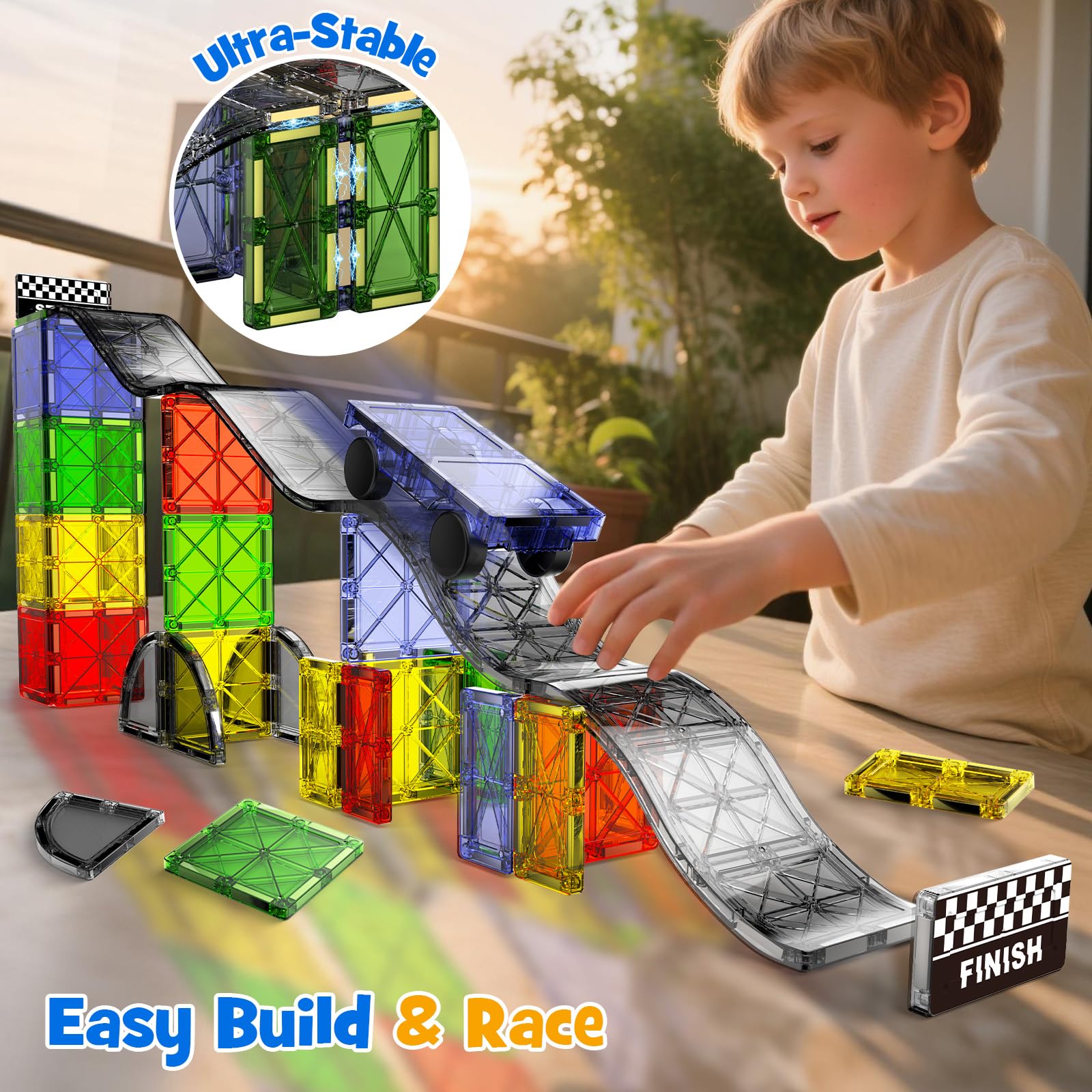 Magnetic Tiles Downhill & Road Set, 40PCS STEM Building Toys for Kids Aged 3+ - Image 3
