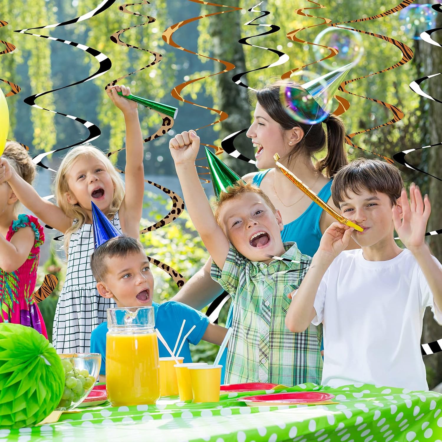 MTLEE 24 Pieces Jungle Animals Hanging Swirl Decorations Safari Prints Hanging Whirls Leopard Cheetah Theme Party Supplies for Forest Wild Animal Theme Birthday Party Festival