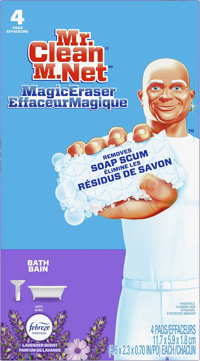 Mr Clean Magic Erasers Bathroom, Shower, and Shoe Cleaner, Cleaning Pads with Durafoam, Lavender