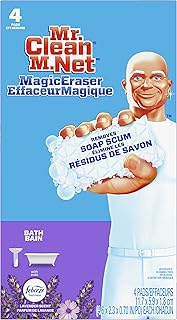 Mr. Clean Magic Eraser for Bathroom Removes Soap Scum Lavender Scent Pads, Unscented, 4 Count