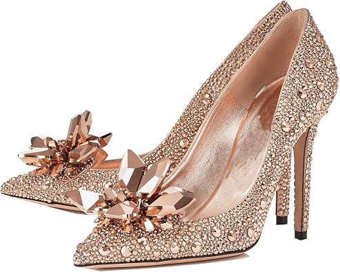 Womens Rhinestones High Stiletto Pumps Crystal Sparkly Heels Pointed Toe Pull On Dressy Party Wedding Bridal Shoes