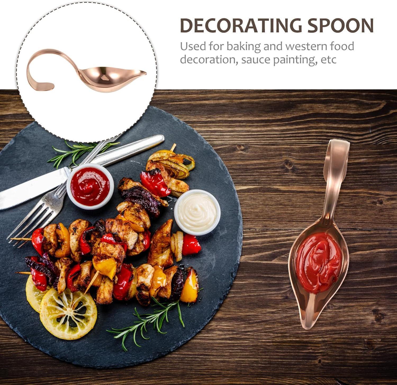 VOSAREA Stainless Steel Precision Drawing Spoon for Western Food Decoration and Baking, Food Safe and Comfortable to Hold Culinary Saucier Spoon for Sauce Drizzling