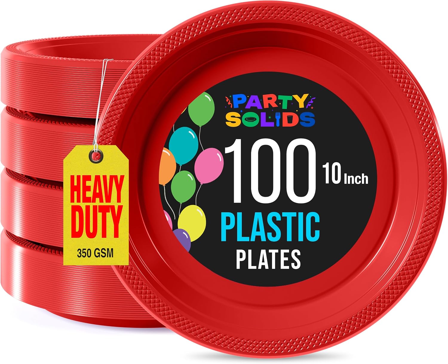 Party Solids Red Plastic Plates For Party 10" Red Disposable Plates For Party Supplies 100 Pcs Plastic Dinnerware Sets Heavy Duty 350 GSM Disposable Dinnerware Set