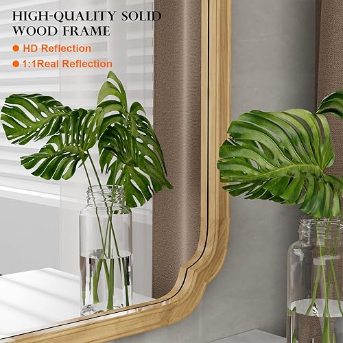 Miniatura 5 de WallBeyond Espejo de pared de arco de esquina redondeado de 30 x 40 pulgadas con marco de madera para entrada, sala de estar o dormitorio,