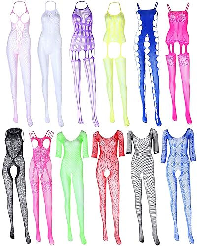 12 Pieces Women's Fishnet Lingerie Mesh Bodysuit Lace Smock Lingerie for Women - Delicate Style