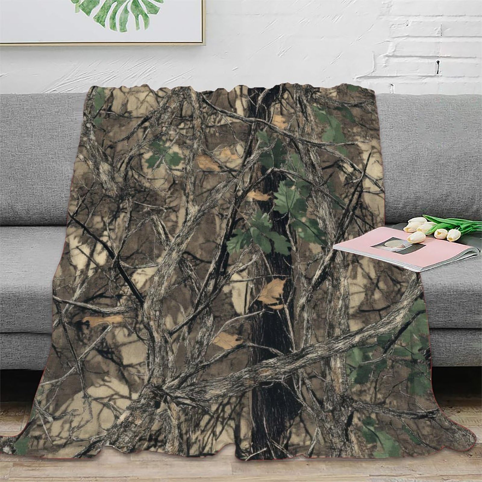 Dlonirpex Xu5o6zsrc8xn 3D Printed Camo Pattern Cosy Throw Microfiber Ultra Soft Warm Bedding Nature Woodland Nap Blanket Lightweight Machine Washable For Homeowners Renters Families 50X60inch(127X152cm)