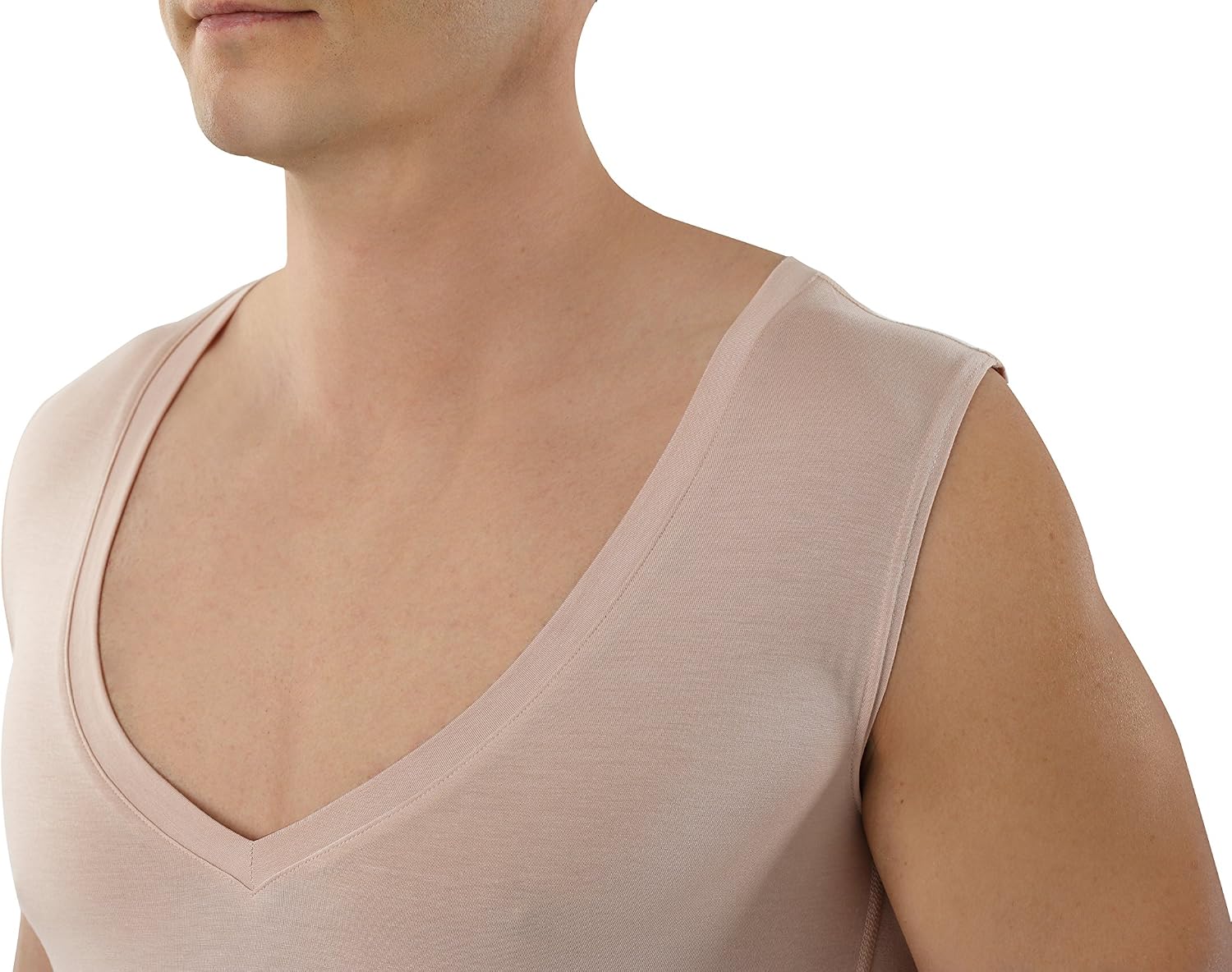 ALBERT KREUZ Men's Invisible Sleeveless deep v-Neck Business Undershirt Micromodal Light Nude Beige