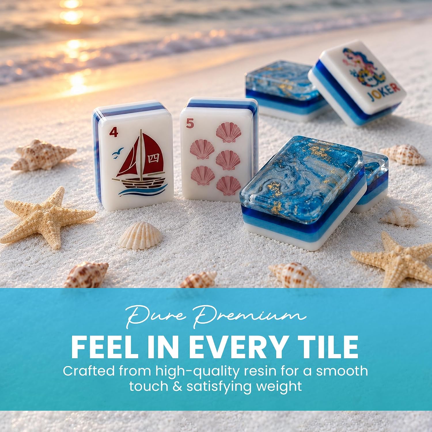 American Mahjong Tile Set, 160 Pcs 4-Layer Acrylic Mahjong Tiles, Ocean Theme Engraved Design