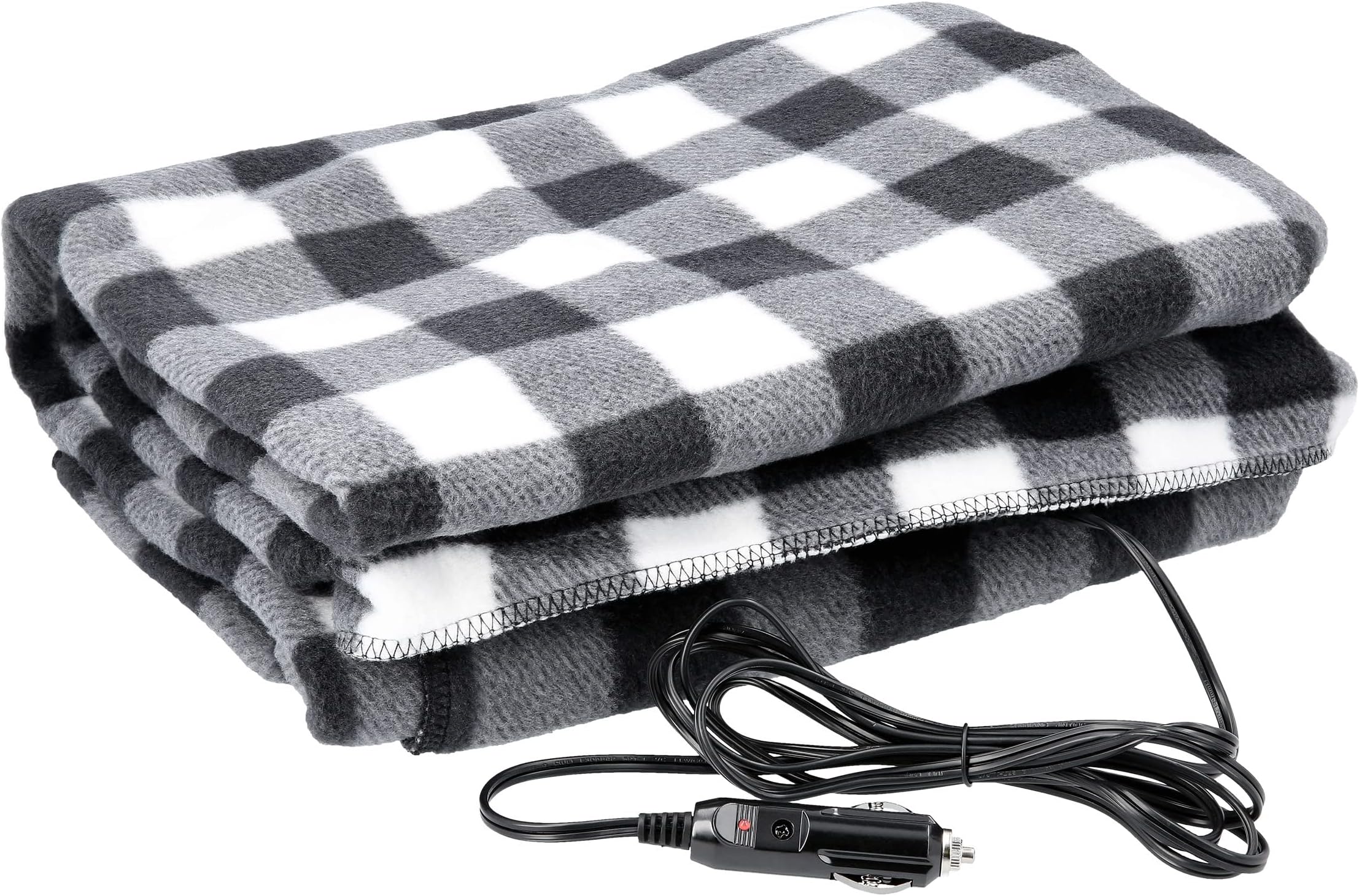 Heated Car Blanket - 12V Electric Travel Blanket for Car, Truck, SUV or RV - Portable Heated Throw for Road Trips, Camping or Winter Emergency Kit for Cold Weather Travel by Stalwart (Black Plaid)